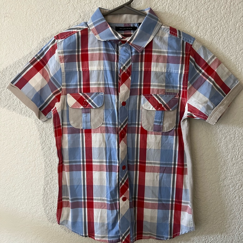 Boys plaid button front short sleeve shirt